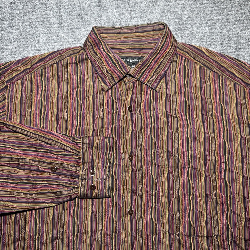 Jhane Barnes Button Up Shirt Men XL Colorful Wavy Striped Casual Woven Cotton